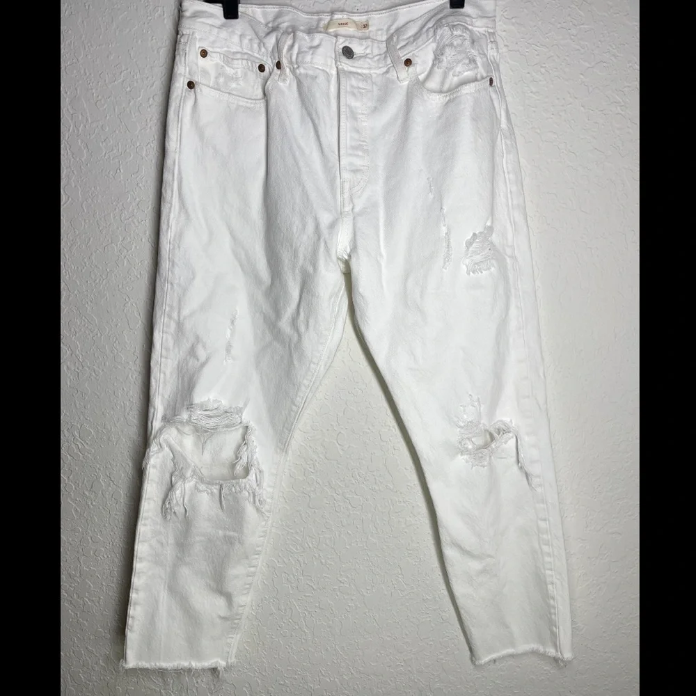 Levi's 501 Wedgie Straight Distressed White Jeans Sz 32 - Picture 5 of 14